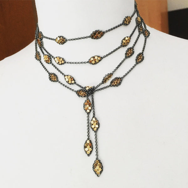 Scarf Necklace of Vintage Gold Mesh Drops
