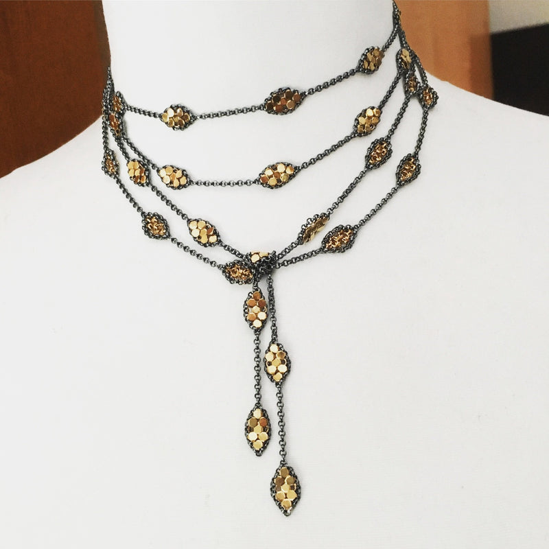 Scarf Necklace of Vintage Gold Drops