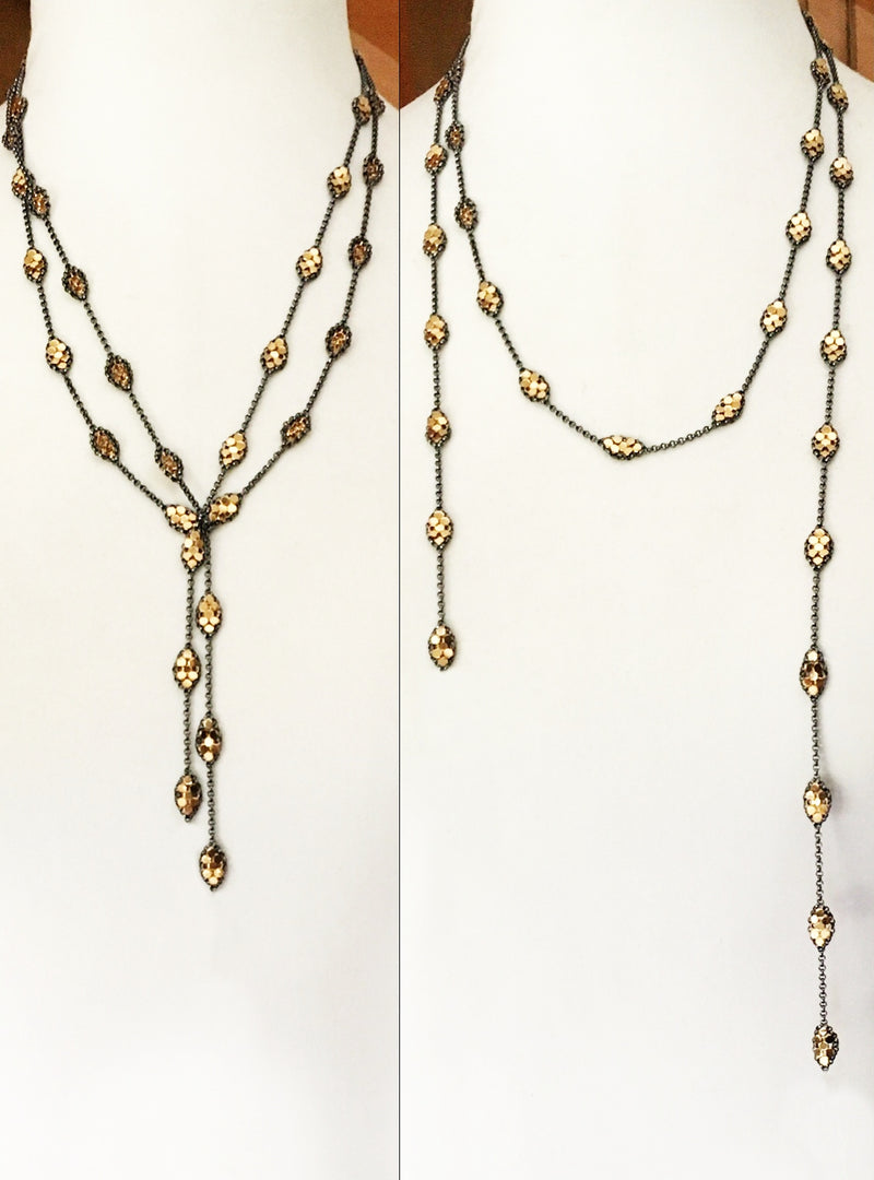 Scarf Necklace of Vintage Gold Mesh Drops