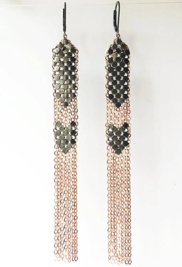 Stacked Fringed Duster Earrings - Grey/Pink